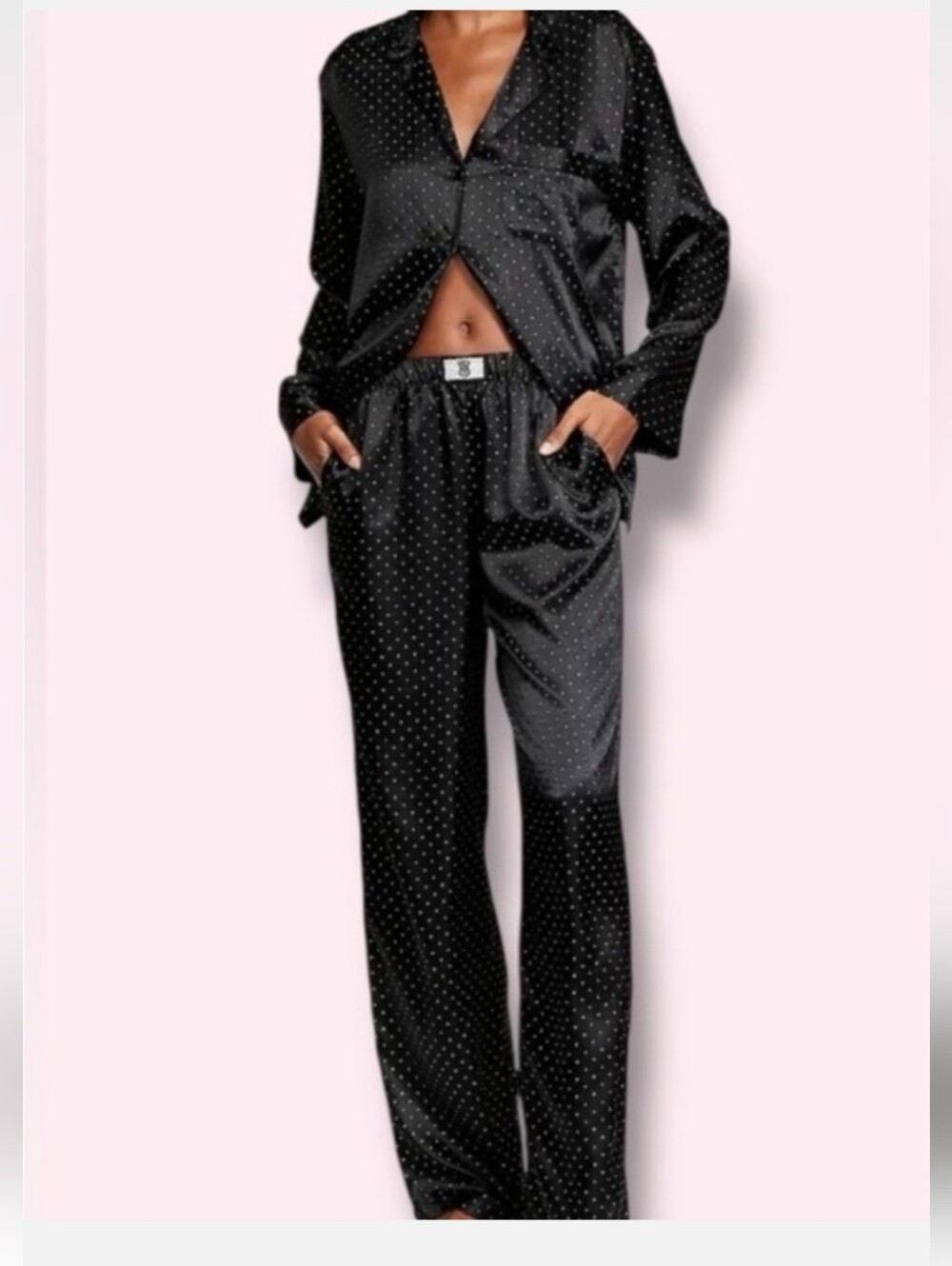 Victoria's Secret Black Satin Pajama Pant Set XL
